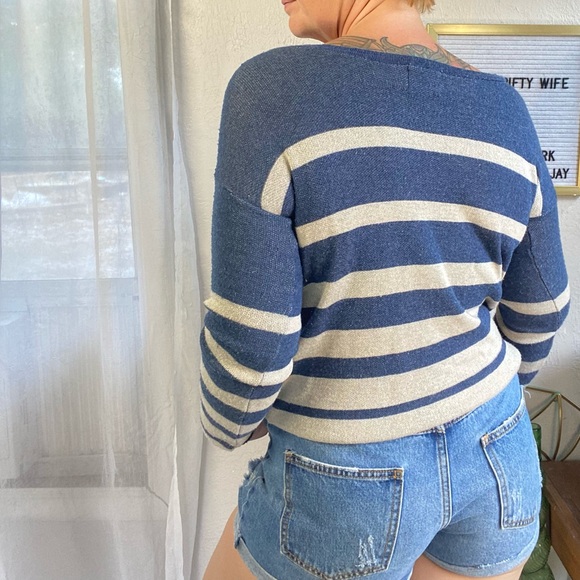 Sweet n Sinful Striped Blue / Cream Classic Casual Knit Top Size Small - Picture 7 of 15